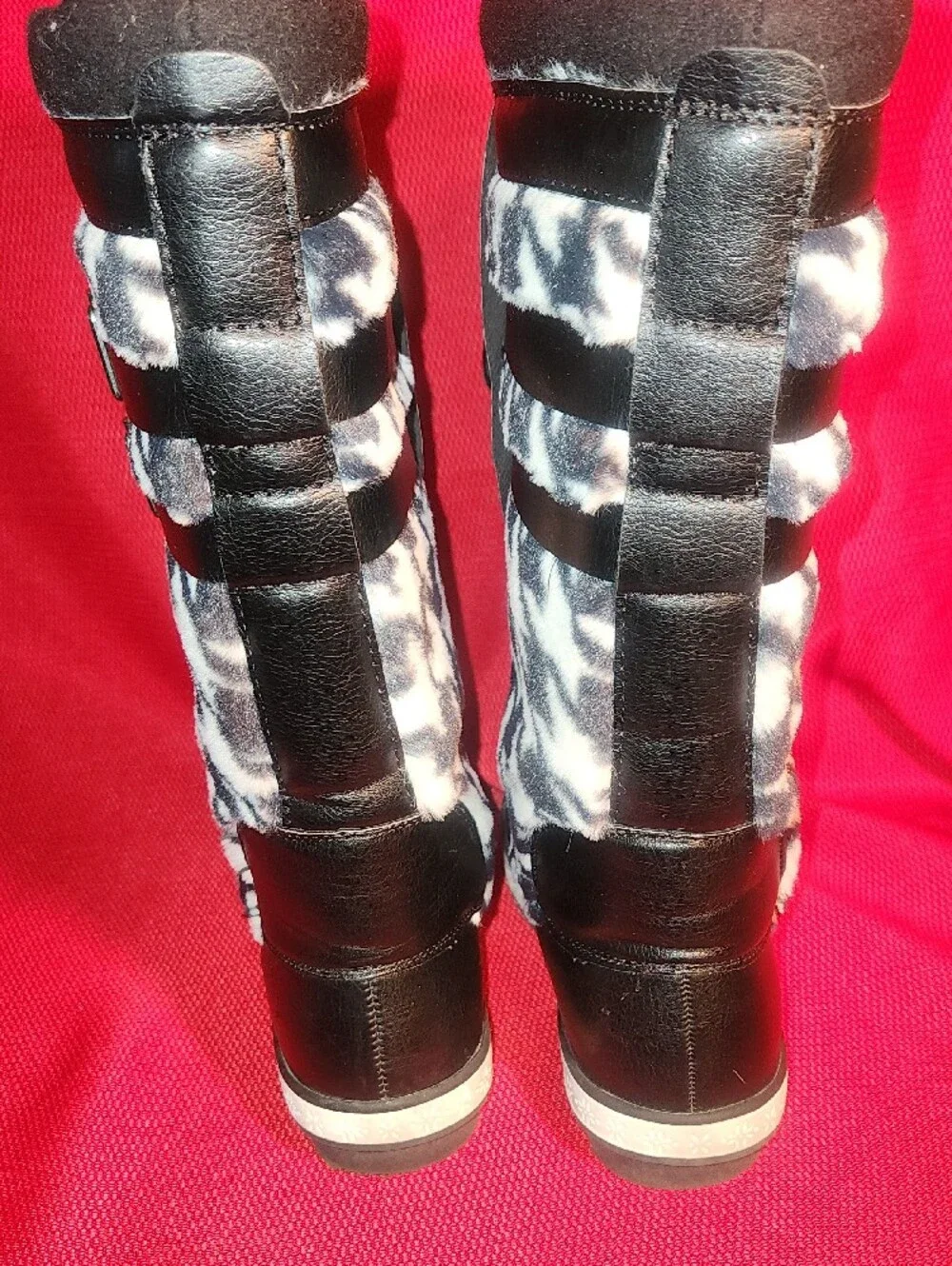 JustFab Black and White Houndstooth Lace-Up Tall Winter Boots